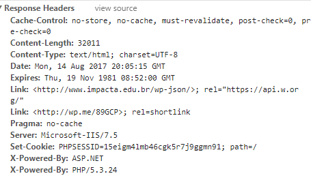 Exemplo de resposta HTTP no Chrome DevTools