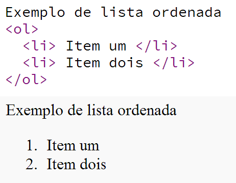 Exemplo de lista ordenada.
