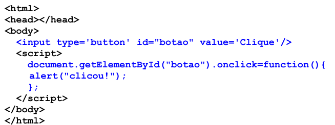 Exemplo de evento diretamente no JS